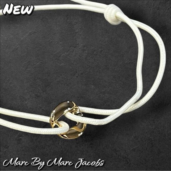 New NWT Marc by Marc Jacobs White Cord Knot Bracelet – Gold Ring Accent - Picture 3 of 7